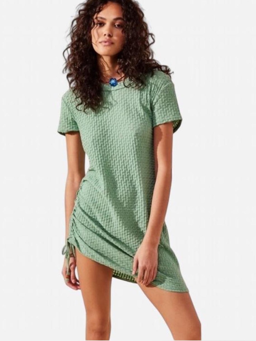 Free People Beach Tate Mini Dress Women’s M Spruce Green Ruched Cinch Sides